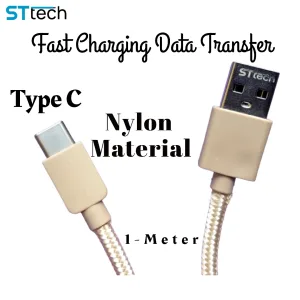 ST Tech Type C Fast Charging and Data Transfer Cable Nylon Material Golden
