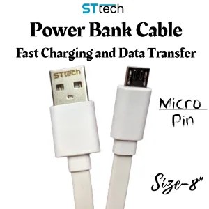 ST Tech Micro USB Android V8 Power Bank Cable Flat White (20CM)