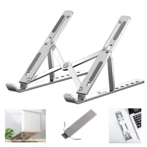 Laptop Metal Stand Portable Aluminum Foldable Silver Free Pouch