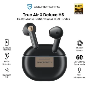 SoundPEATS Wireless Earbuds Air3 Deluxe HS with Hi-Res Audio Certification and LDAC Codec, Bluetooth 5.2, ENC for Calls