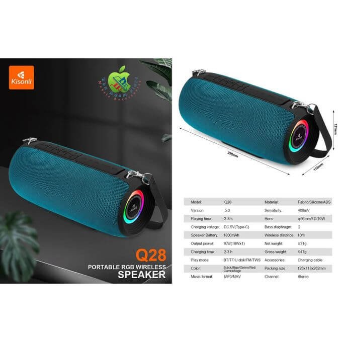 Kisonli Q28 10W Portable Bluetooth Speaker with RGB Light Best Price in Pakistan By ST Tech (2)